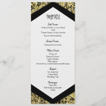 Chic Black & Gold Glitzer Flakes Glam Wedding Menu