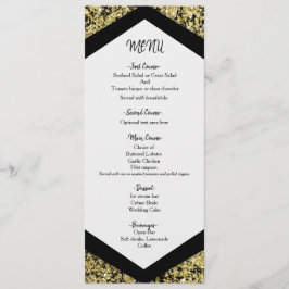 Chic Black & Gold Glitzer Flakes Glam Wedding Menu Menükarte