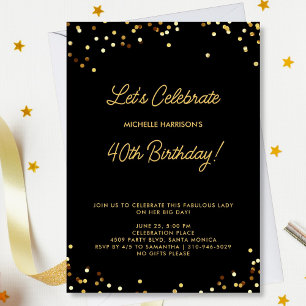 Chic Black Gold Glitzer Geburtstag einfach nach Ma Einladung