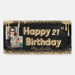 Chic Black & Gold Glitzer Jeglicher Geburtstagsban Banner
