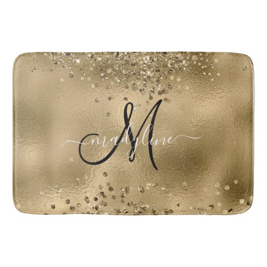 Chic Black Gold Glitzer Monogram Name Badematte (Vorderseite)