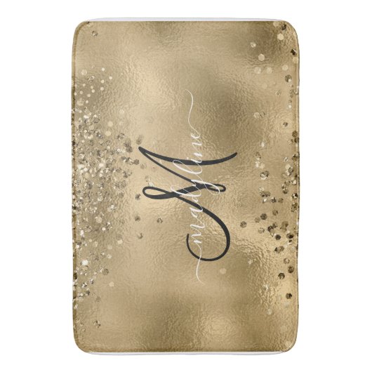 Chic Black Gold Glitzer Monogram Name Badematte (Vorderseite Vertikal)