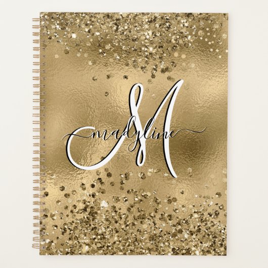 Chic Black Gold Glitzer Monogram Name Plane Planer (Vorderseite)