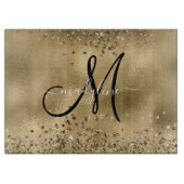 Chic Black Gold Glitzer Monogram Name Schneidebrett (Vorderseite)