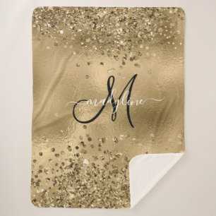 Chic Black Gold Glitzer Monogram Name Sherpadecke
