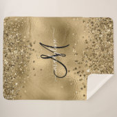 Chic Black Gold Glitzer Monogram Name Sherpadecke (Vorderseite (Horizontal))