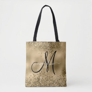 Chic Black Gold Glitzer Monogram Name Tasche