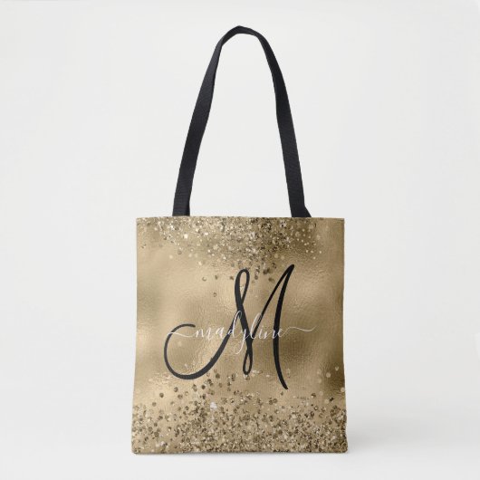 Chic Black Gold Glitzer Monogram Name Tasche (Vorderseite)