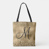 Chic Black Gold Glitzer Monogram Name Tasche (Rückseite)