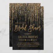 Chic Black Gold Glitzer Pearl Marble Brautparty Einladung (Vorne/Hinten)