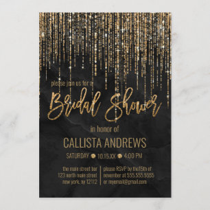 Chic Black Gold Glitzer Pearl Marble Brautparty Einladung