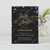 Chic Black & Gold Glitzer Script Baby Dusche Einladung (Stehend Vorderseite)