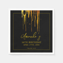 Chic Black & Gold Glitzer Tropfen Sweet 16 Birthda