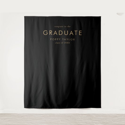 Chic Black Gold Graduate Graduation Photo Backdrop Wandteppich (Vorderseite)