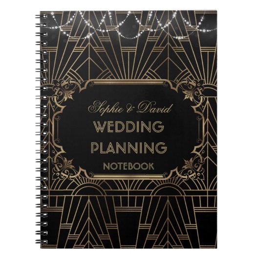Chic Black Gold Great Gatsby 20s Hochzeitsplaner Notizblock (Vorderseite)
