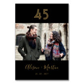 Chic Black & Gold Hand Letting Foto Hochzeit Tischnummer (Vorderseite)