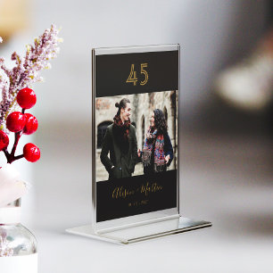 Chic Black & Gold Hand Letting Foto Hochzeit Tischnummer