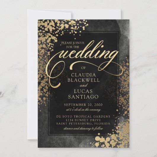 Chic Black Gold Hochzeit Einladung (Vorderseite)