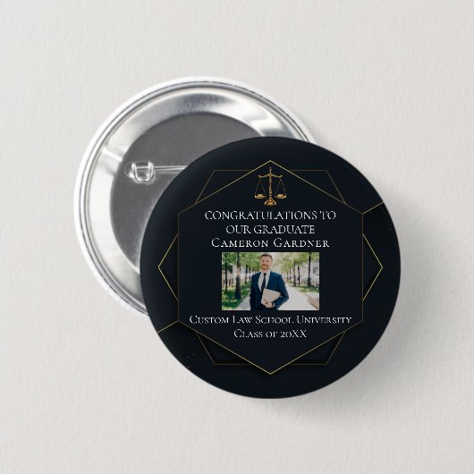 Chic Black Gold Law School Foto Graduation Party Button (Vorne & Hinten)