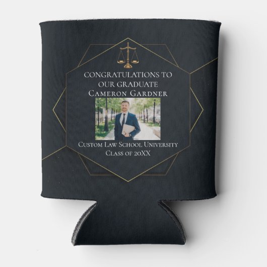 Chic Black Gold Law School Foto Graduation Party Dosenkühler (Vorderseite)