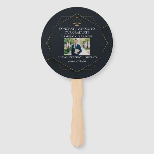 Chic Black Gold Law School Foto Graduation Party Fächer (Rückseite)