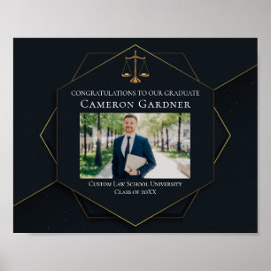 Chic Black Gold Law School Foto Graduation Party Poster
