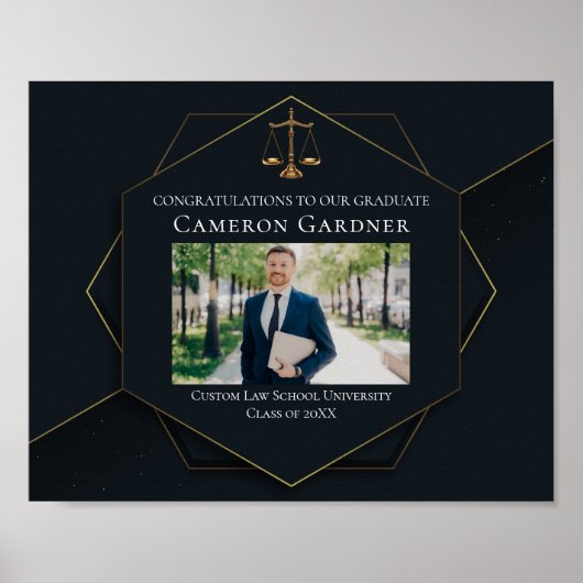 Chic Black Gold Law School Foto Graduation Party Poster (Vorne)