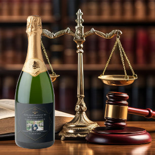 Chic Black Gold Law School Foto Graduation Party Schaumweinetikett