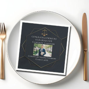 Chic Black Gold Law School Foto Graduation Party Serviette