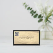 Chic Black Gold Leather | QR-Code Visitenkarte (Stehend Vorderseite)