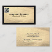 Chic Black Gold Leather | QR-Code Visitenkarte (Vorne/Hinten)
