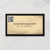 Chic Black Gold Leather | QR-Code Visitenkarte (Vorderseite)