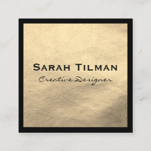 Chic Black Gold Leather Quadratische Visitenkarte