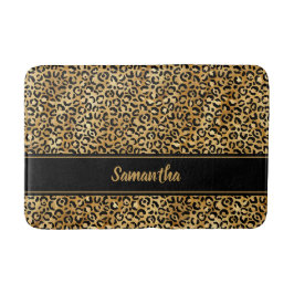 Chic Black Gold Leopard Print Personalisiert Badematte