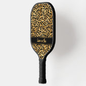 Chic Black Gold Leopard Print Personalisiert Pickleball Schläger (Links)