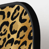 Chic Black Gold Leopard Print Personalisiert Pickleball Schläger (Linke Seite)