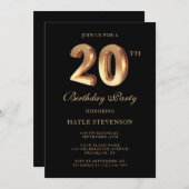 Chic Black & Gold Luxury Stilvoll 20. Geburtstag Einladung (Vorne/Hinten)