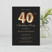 Chic Black & Gold Luxury Stilvoll 40. Geburtstag Einladung (Stehend Vorderseite)