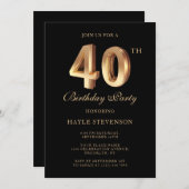 Chic Black & Gold Luxury Stilvoll 40. Geburtstag Einladung (Vorne/Hinten)