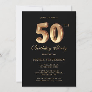 Chic Black & Gold Luxury Stilvoll 50. Geburtstag Einladung