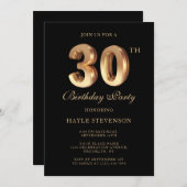 Chic Black & Gold Luxury Stilvoll zum 30. Geburtst Einladung (Vorne/Hinten)
