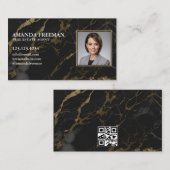 Chic Black & Gold Marble Foto Real Anwesen Agent Visitenkarte (Vorne/Hinten)