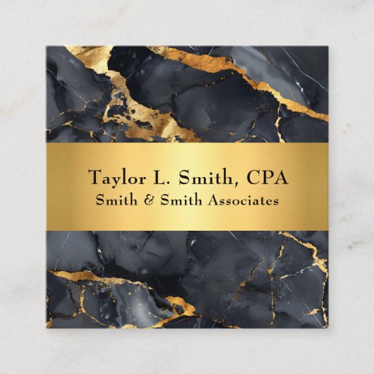 Chic Black & Gold Marble QR Code CPA/Vorlage Quadratische Visitenkarte (Vorderseite)