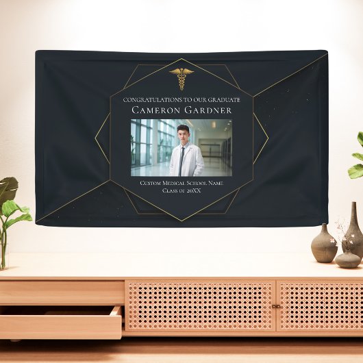 Chic Black Gold Medical School Foto Abschluss Banner