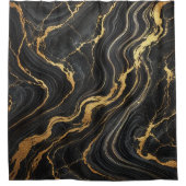Chic Black & Gold Metallic Marmor Look Glamour Duschvorhang (Vorderseite)