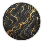 Chic Black & Gold Metallic Marmor Look Glamour Keramikknauf (Vorderseite)
