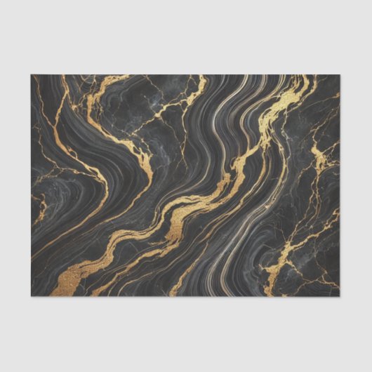 Chic Black & Gold Metallic Marmor Look Glamour Seidenpapier (Vorderseite)