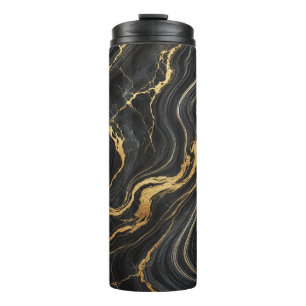 Chic Black & Gold Metallic Marmor Look Glamour Thermosbecher