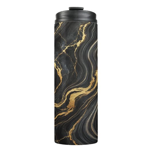 Chic Black & Gold Metallic Marmor Look Glamour Thermosbecher (Vorderseite)