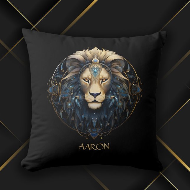 Chic Black Gold Modern Cosmic Lion Star Sign Leo Kissen (Von Creator hochgeladen)